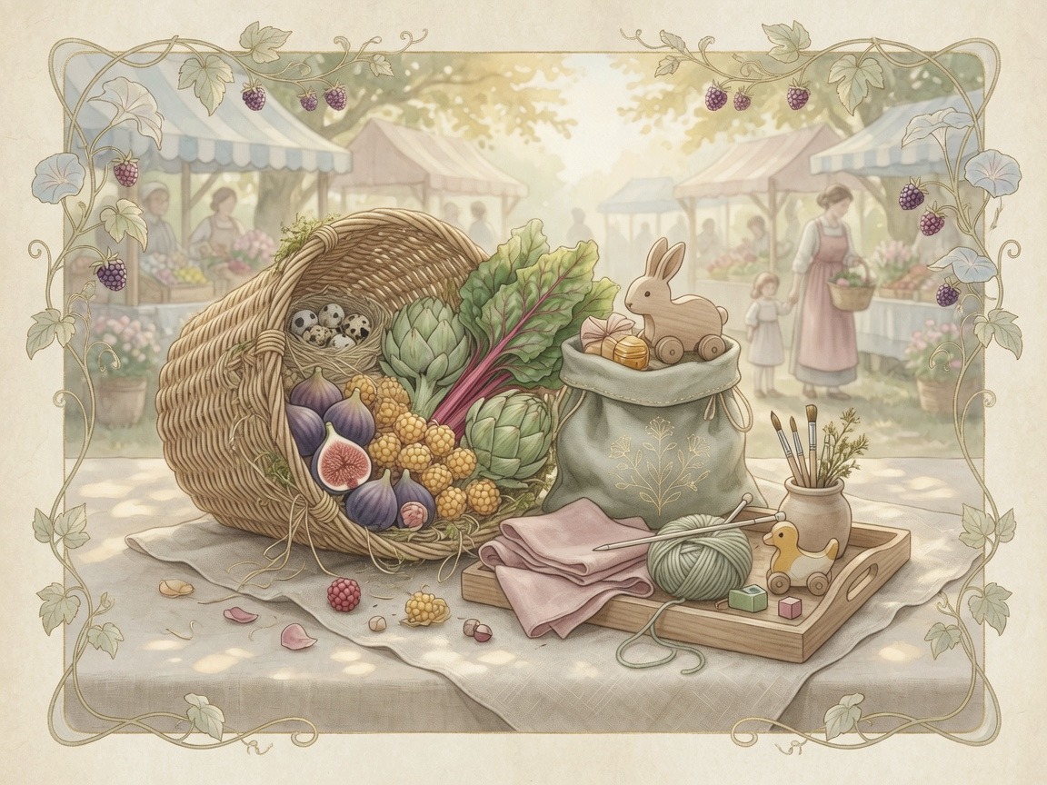 Watercolor market basket illustration