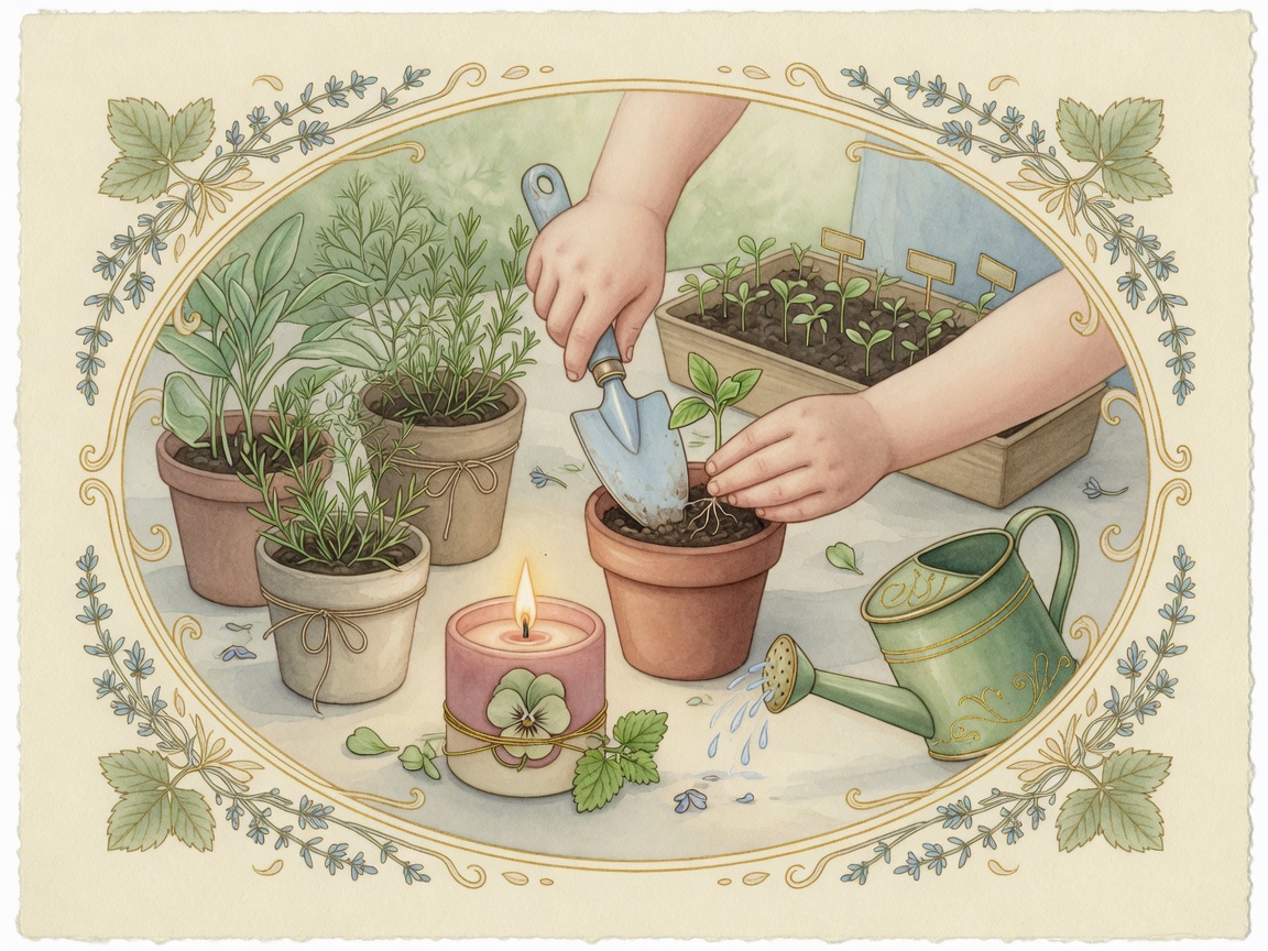 Watercolor garden and herbs illustration