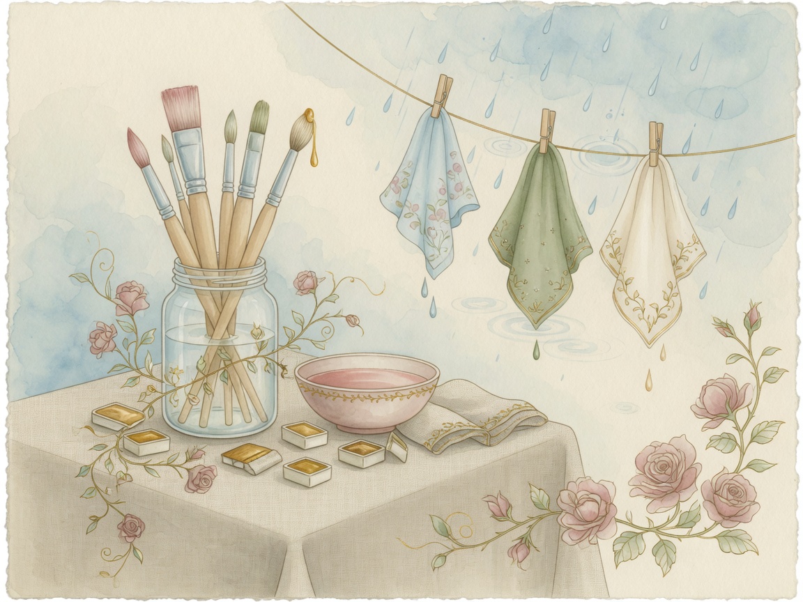Watercolor painting and washing day illustration