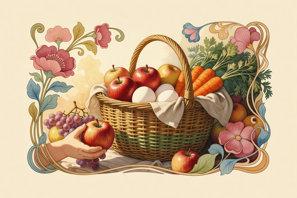 Watercolor market basket illustration